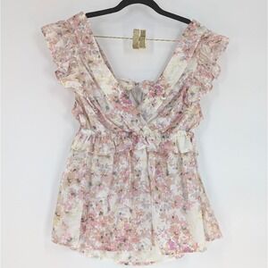 Floral Ruffle Blouse Tie Back‎ Top Pink Sleeveless Cute Summer Size 10